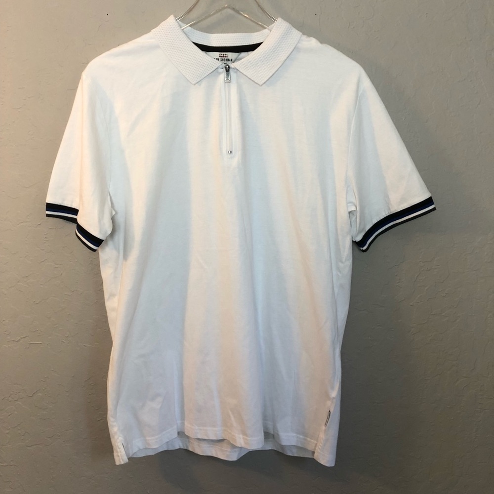 Ben Sherman White Polo T-Shirt Zip Neck